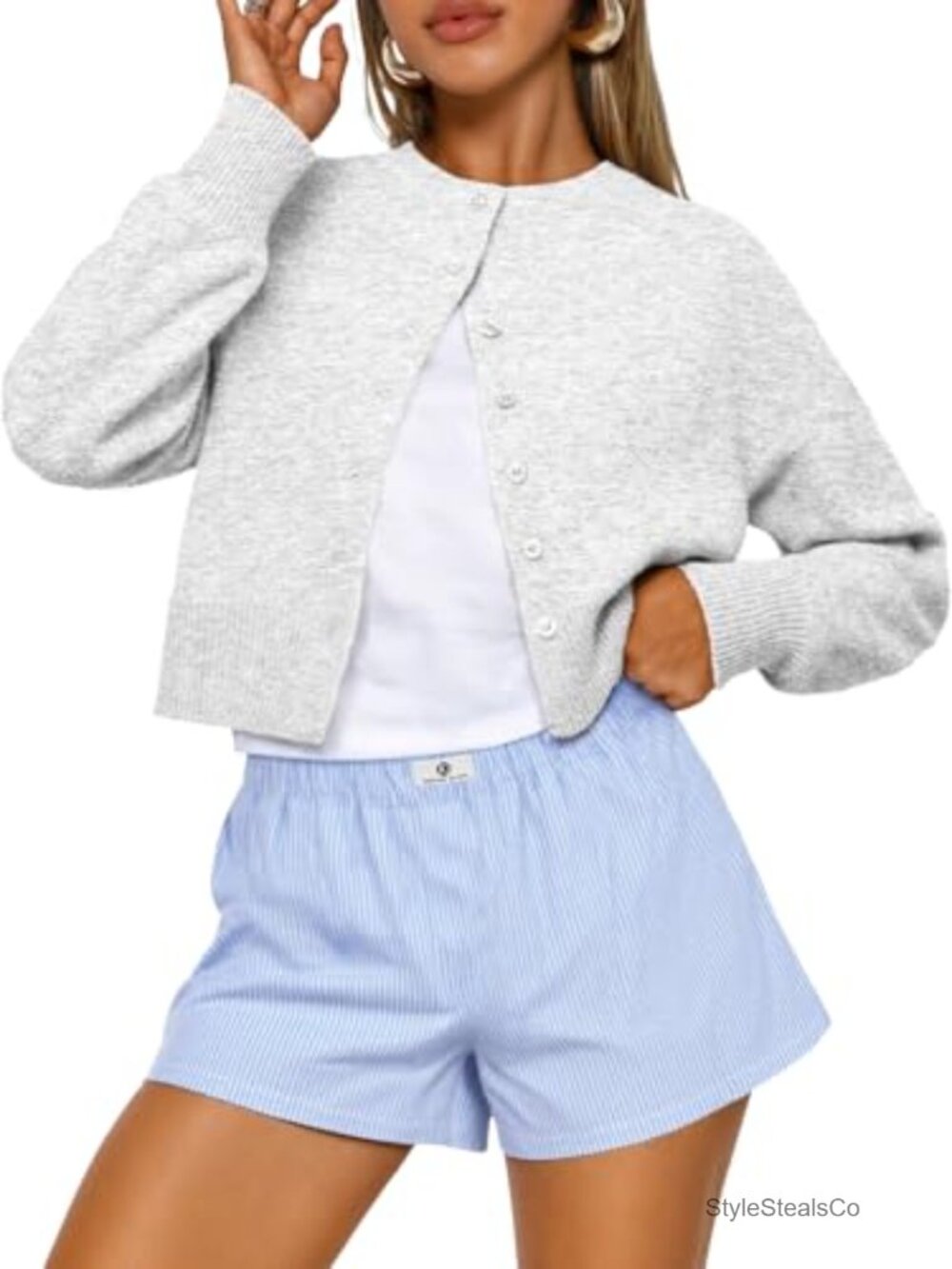 Cropped Cardigan Sweater Women Lightweight Knit Button Up Y2K